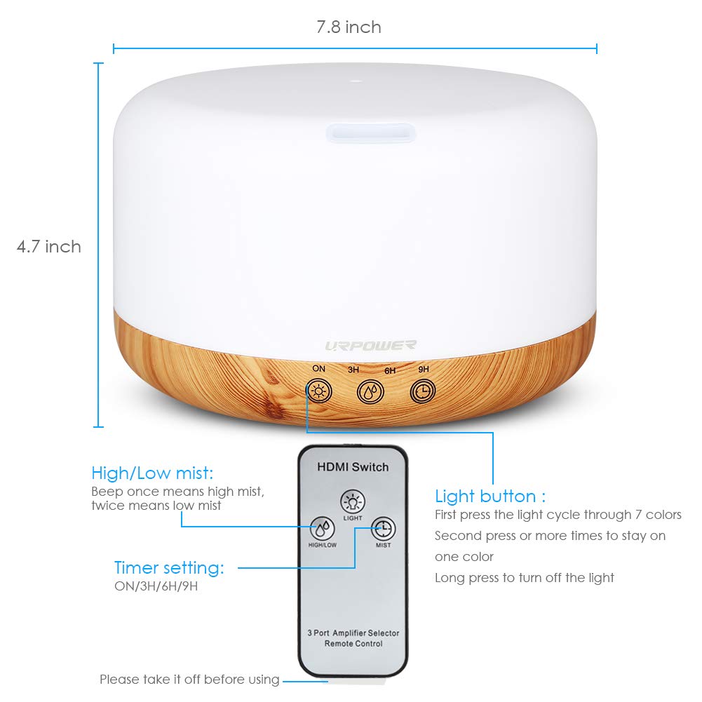 Urpower 1000ml Essential Oil Diffuser Humidifiers Remote Control