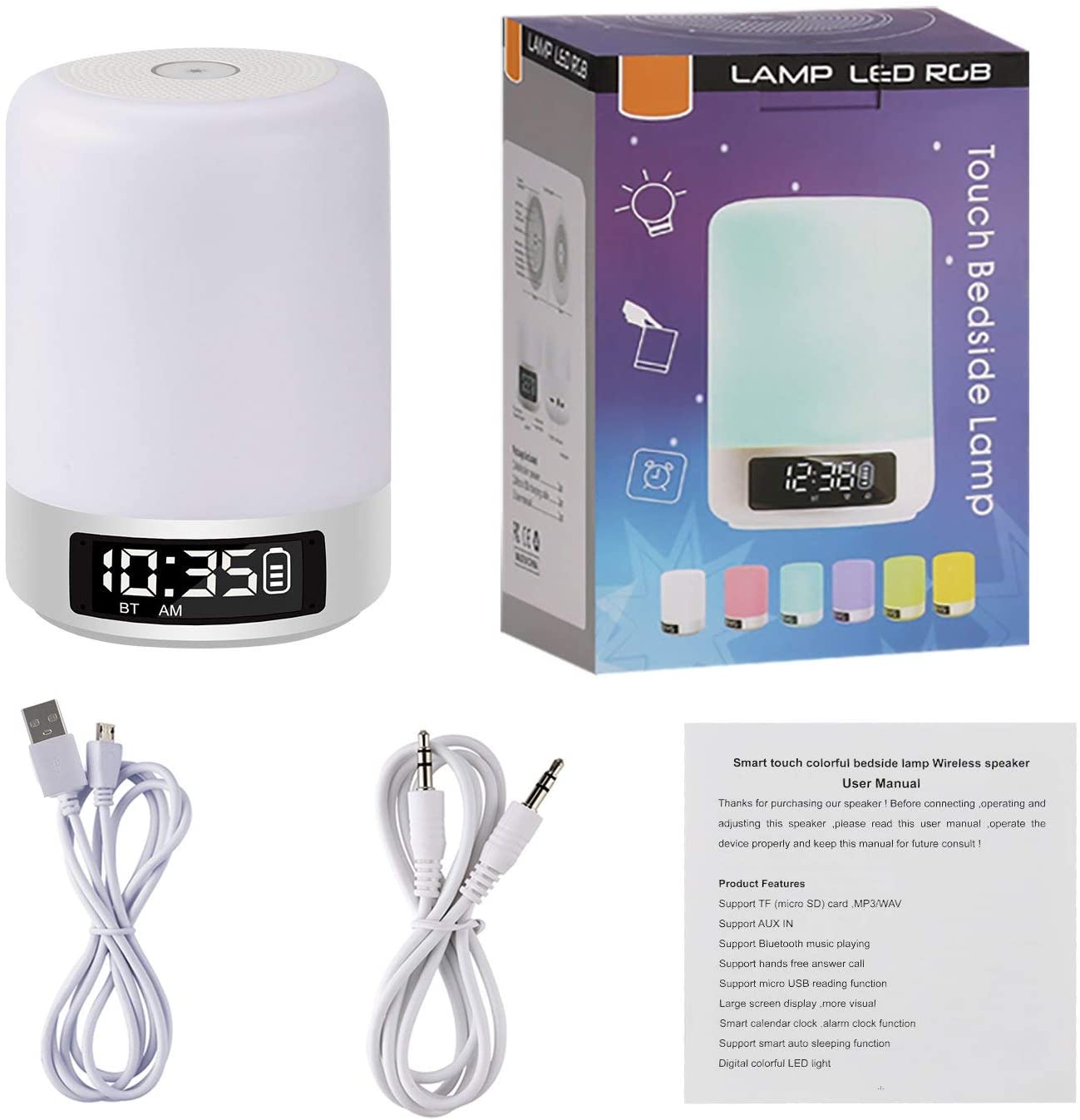 LMMDDP Speaker Colorful Bedside Light Mobile Portable Card Comput Bedside Lamp with Bluetooth Speaker