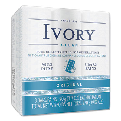 Ivory Individually Wrapped Bath Soap, White, 3.1 oz Bar, 72 per Carton