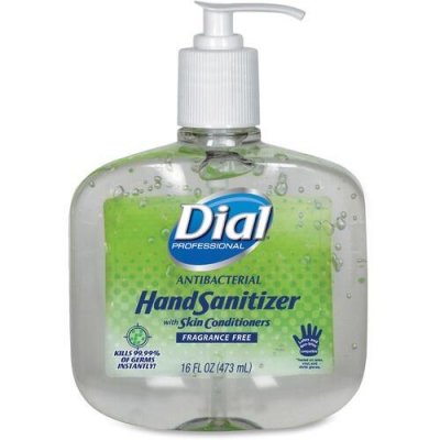 Dial Antibacterial Gel Hand Sanitizer with Moisturizers, 16oz Pump, Fragrance-Free, pack of 8