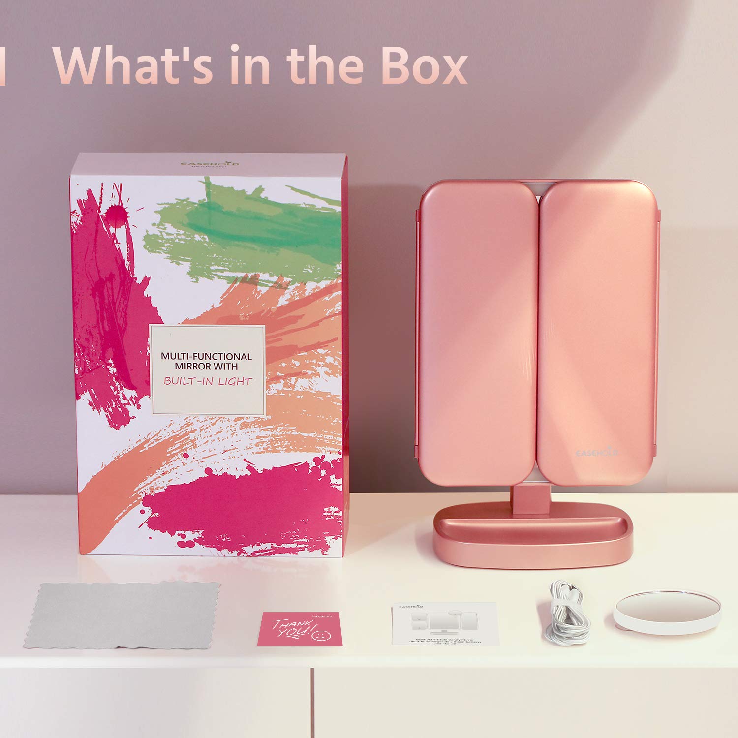 EASEHOLD Makeup Vanity Mirror Rechargeable with 3 Color 66 LEDs Lights