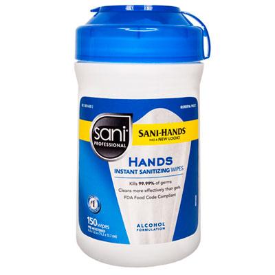 Hands Instant Sanitizing Wipes, 6 x 5, White, 150 per Canister